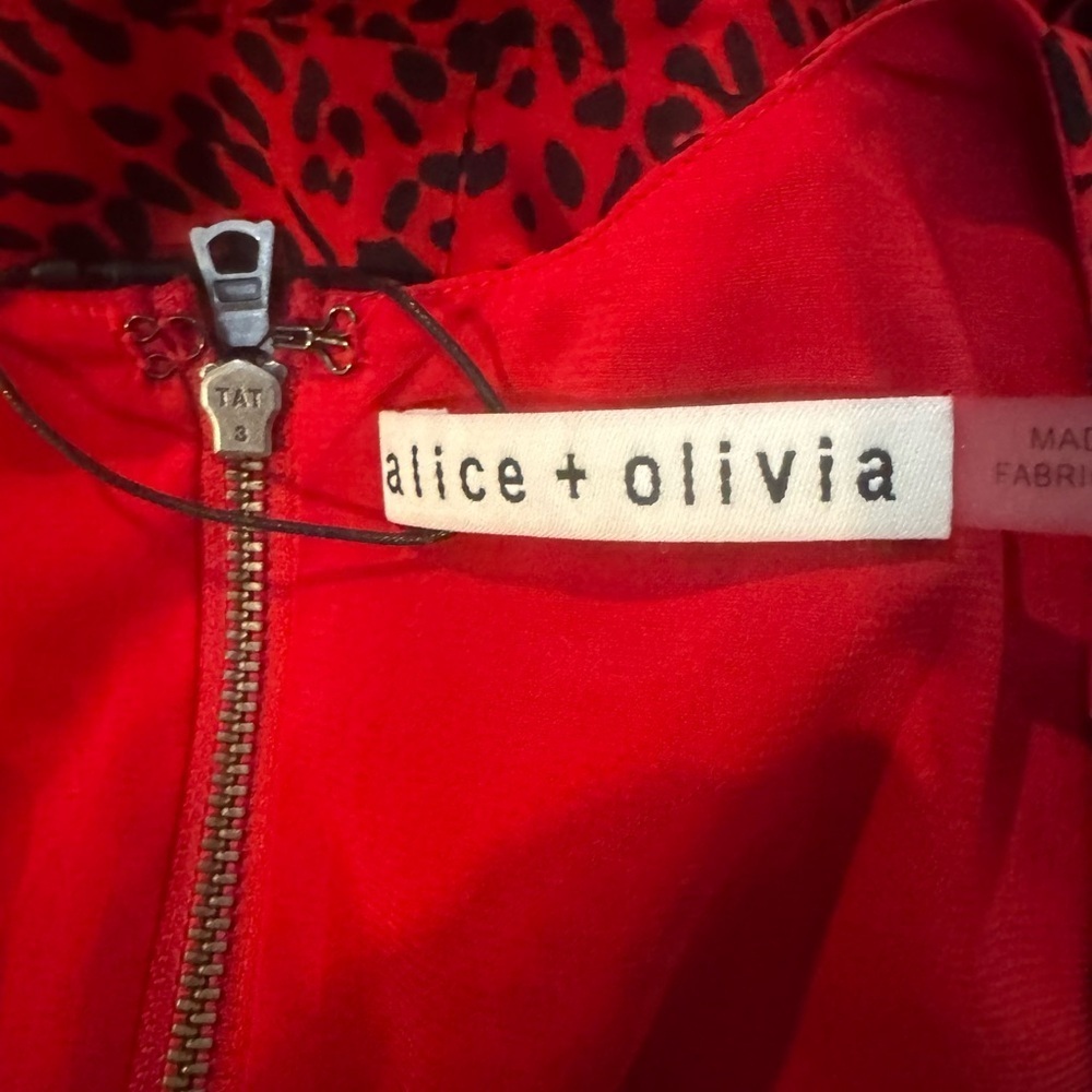 Alice + Olivia Red Animal Print Long Sleeve Dress size 6 - Picture 6 of 8